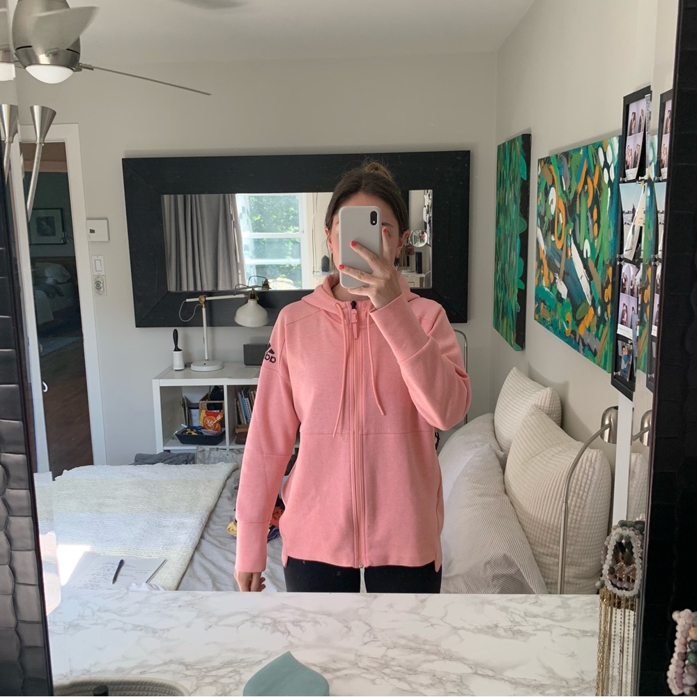 Adidas light pink zip up hoodie